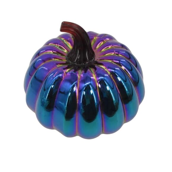 2 Piece Set Halloween Gothic Iridescent Rainbow Glass Pumpkins - Picture 8 of 11